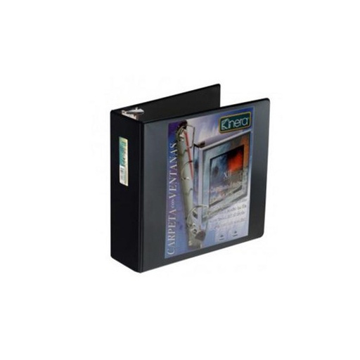 [AZO-CAR-9301NE] Carpeta panorámica con cristal Kinera, tamaño carta de 3" herraje "O" color negro
