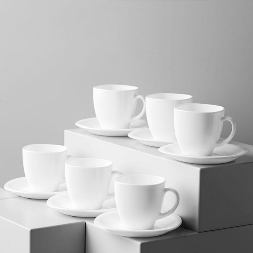 [CAF-TAZAPLA-220ML] Set 6 Tazas Blancas Lisas Vidrio Opal C Plato Luminarc 220ml