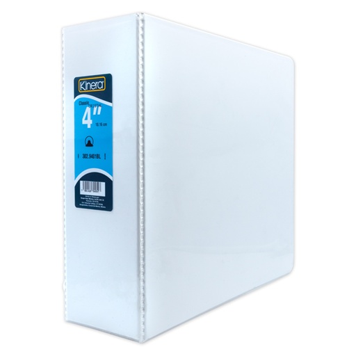 [AZO-CAR-9401BL] Carpeta panorámica con cristal Kinera, tamaño carta de 4" herraje "O" color blanco