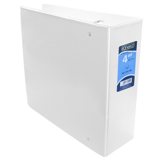 [AZO-CAR-9411BL] Carpeta panorámica con cristal Kinera, tamaño carta de 4" herraje "D" color blanco