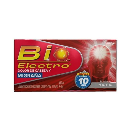 [MED-BIOELECTRO-24] Bio Electro Paracetamol 250 mg, Ácido Acetilsalicílico 250 mg, Cafeína 65 mg 24 tabletas