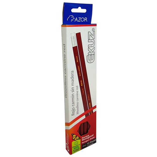 [AZO-LAP-1001ROC] Lápiz Hexagonal Azor Ekuz Color Carmín Caja Con 12 Pzas