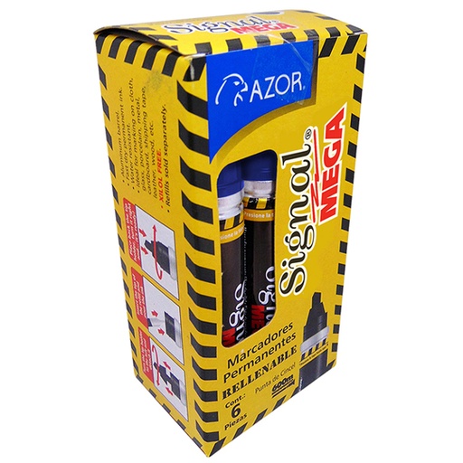 [AZO-MAR-1500AZC] Marcador Permanente Signal Mega Punta Cincel 6 Mm Color Azul Caja Con 6 Pzas 