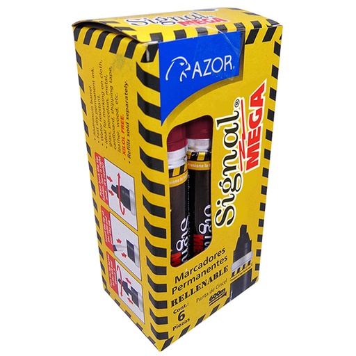 [AZO-MAR-1500ROC] Marcador Permanente Signal Mega Punta Cincel 6 Mm Color Rojo Caja Con 6 Pzas 