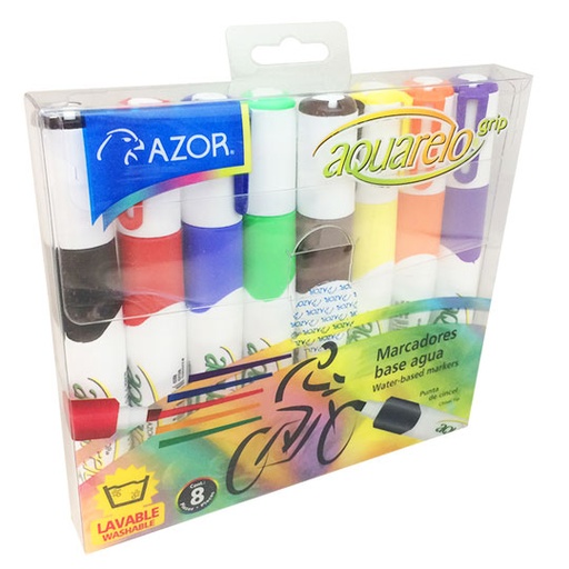 [AZO-MAR-20078] Marcador Lavable Aquarelo Grip Colores Surtidos Empaque Con 8 Pzas 