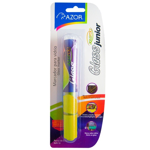 [AZO-MAR-22126AM] Marcador Para Vidrio Aquarelo Glass Jr. Punta Bala 4 Mm Color Amarillo Blíster 1 Pieza