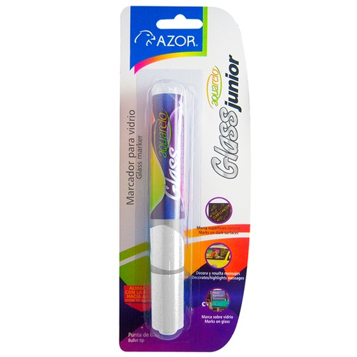 [AZO-MAR-22126BL] Marcador Para Vidrio Aquarelo Glass Jr. Punta Bala 4 Mm Color Blanco Blíster