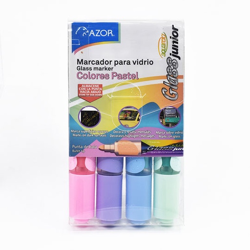 [AZO-MAR-22426P] Marcador Para Vidrio Aquarelo Glass Jr. Punta Bala 4 Mm Colores Pastel Con 4 Pzs
