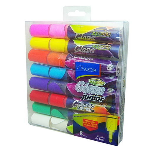 [AZO-MAR-22826] Marcador Para Vidrio Aquarelo Glass Jr. Colores Surtidos Empaque Con 8 Pzas 