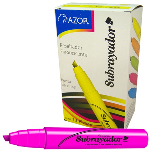 [AZO-MAR-2450RSC] Resaltador De Texto Subrayador Punta Cincel 6 Mm Color Rosa Caja Con 12 Pzas 