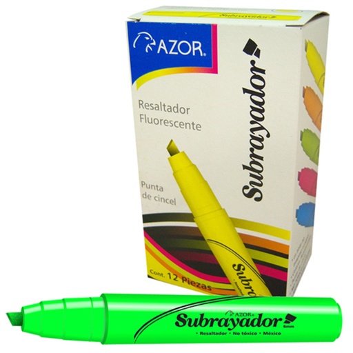 [AZO-MAR-2450VEC] Resaltador De Texto Subrayador Punta Cinel 6 Mm Color Verde Caja Con 12 Pzas 