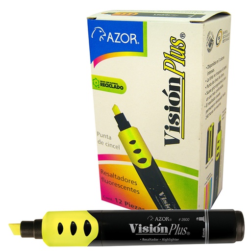 [AZO-MAR-2600AM] Resaltador De Texto Vision Plus Punta Cincel 6Mm Amarillo Caja Con 12 Pzas