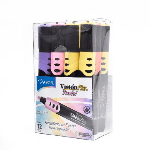 [AZO-MAR-2600CSP] Resaltador De Texto Vision Plus Pastel Colores Surtidos Caja Con 12 Piezas 