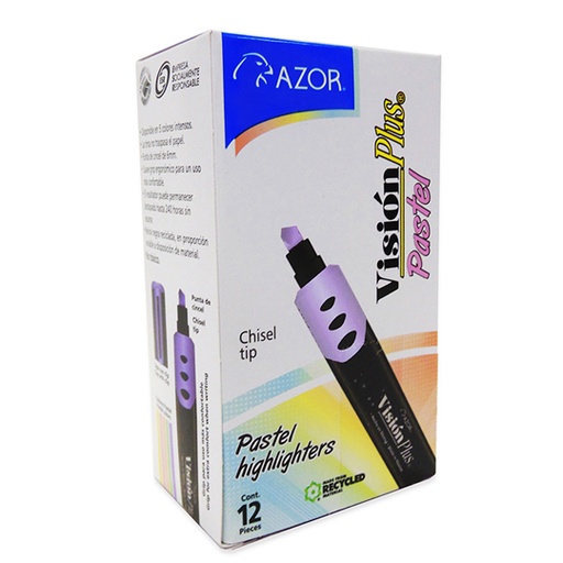 [AZO-MAR-2600MPC] Resaltador De Texto Vision Plus Pastel Punta Cincel 6Mm Morado Caja Con 12 Pzas