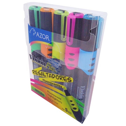 [AZO-MAR-2625] Resaltador De Texto Vision Plus Cincel 6Mm Colores Surtidos Empaque Con 5 Pzas 