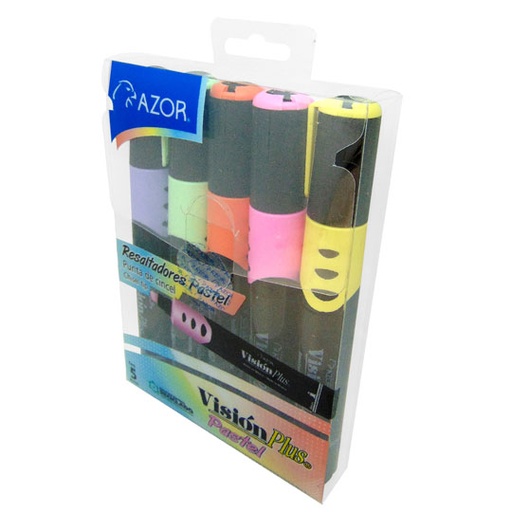 [AZO-MAR-2625P] Resaltador De Texto Vision Plus Pastel Colores Surtidos Empaque Con 5 Pzas 