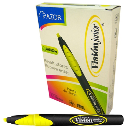 [AZO-MAR-2800AM] Resaltador De Texto Vision Jr. Punta Cincel 4Mm Color Amarillo Caja Con 12 Pzas
