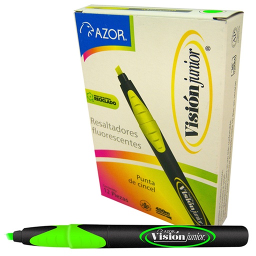 [AZO-MAR-2800VE] Resaltador De Texto Vision Jr. Punta Cincel 4Mm Color Verde Caja Con 12 Pzas 