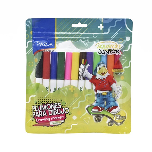 [AZO-MAR-2912] Marcador Lavable Aquarelo Jr. Punta Bala 1 Mm Colores Surtidos Empaque 12 Pzas 