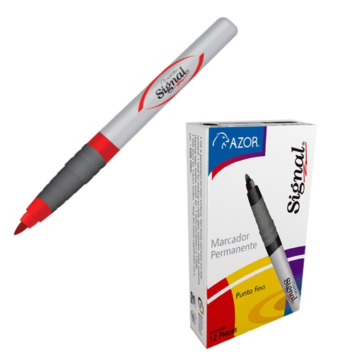 [AZO-MAR-3000212] Marcador Permanente Fino Signal Punta Bala 1.5 Mm Color Rojo Caja Con 12 Pzas 