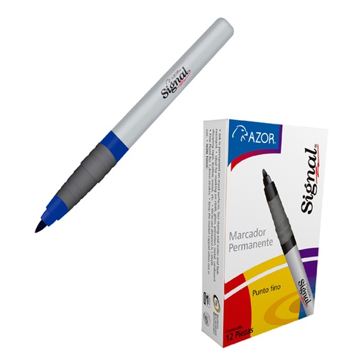 [AZO-MAR-3000312] Marcador Permanente Fino Signal Punta Bala 1.5 Mm Color Azul Caja Con 12 Pzas 