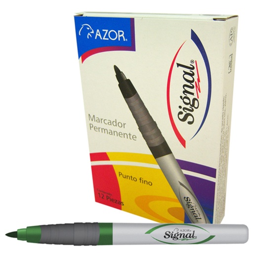 [AZO-MAR-3000412] Marcador Permanente Fino Signal Punta Bala 1.5 Mm Color Verde Caja Con 12 Pzas