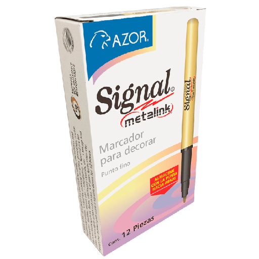 [AZO-MAR-30009C] Marcador Permanente Fino Signal Metalink Punta Bala 1.3 Mm Color Dorado 12 Pzs