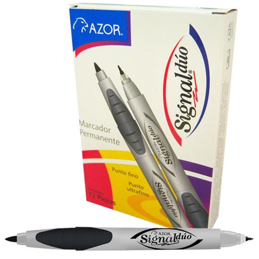 [AZO-MAR-3300NEC] Marcador Doble Punta Bala Signal Duo (1.5 Mm Y 0.5 Mm) Color Negro Caja Con 12 Piezas