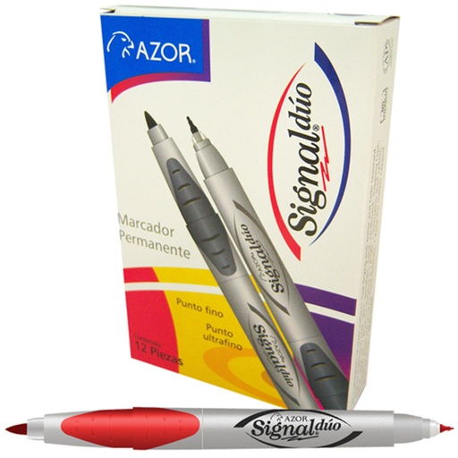 [AZO-MAR-3300ROC] Marcador Doble Punta Bala Signal Duo  (1.5 Mm Y 0.5 Mm) Color Rojo Caja Con 12 Piezas