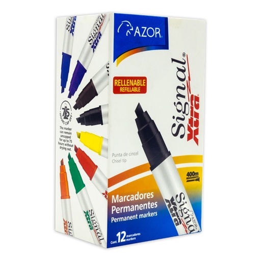 [AZO-MAR-40001] Marcador Permanente Signal Xtra Punta Cincel 6 Mm Color Negro Caja Con 12 Pzas 