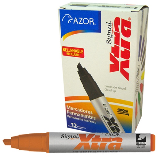 [AZO-MAR-40006] Marcador Permanente Signal Xtra Punta Cincel 6 Mm Naranja Caja Con 12 Pzas 
