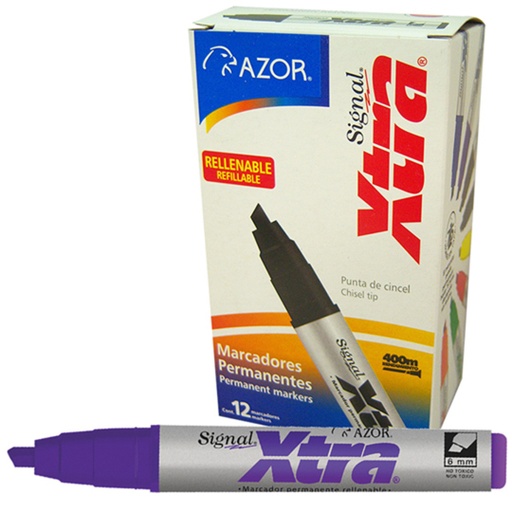 [AZO-MAR-40008] Marcador Permanente Signal Xtra Punta Cincel 6 mm color violeta caja con 12 pzas