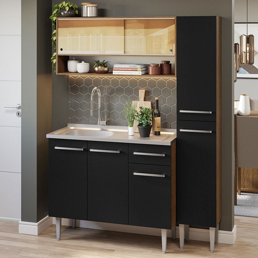 [MDS-COC-137] Cocina Compacta 137cm con Fregadero Marrón/Negro Emilly 10