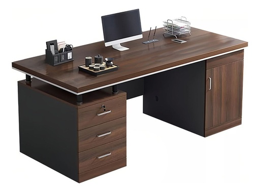 [MOB-ESC-OFICINA] Escritorio Madera Con 3 Cajones Para Computadora Oficina Marrón Oscuro