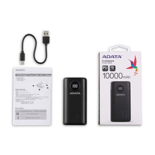 [PB-ADA-10QCDCBK] Lm-Cargador Portátil Adata P10000Qcd, 10