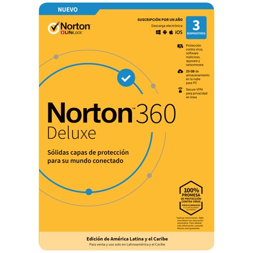 [SF-NOR-360LUX3] Norton 360 Deluxe 3 Dispositivo 1 Año