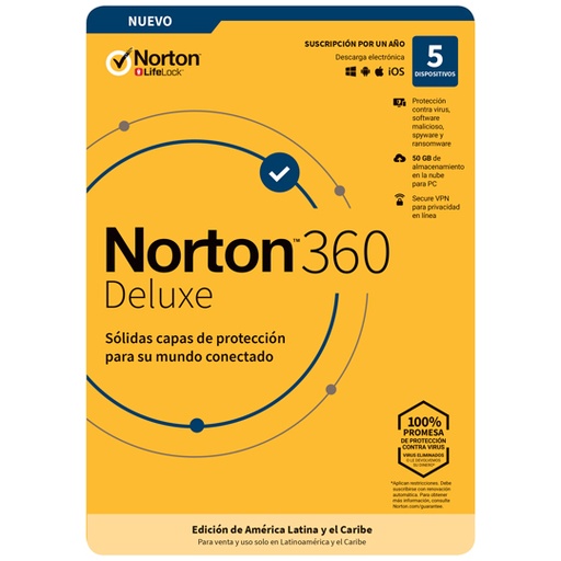 [SF-NOR-360LUX5] Norton 360 Deluxe  5 Dispositivos 1 Año
