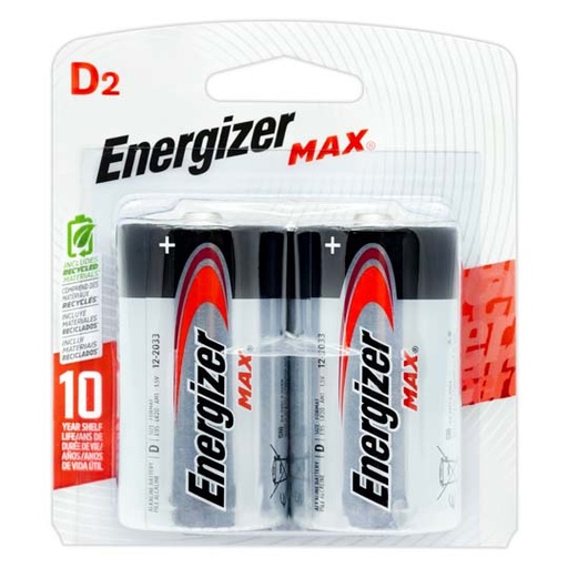 [ENE-PIL-E95BP2] Pila Alcalina Energizer D Blíster Con  2 Piezas
