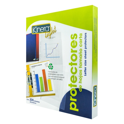 [AZO-PRH-370] Protector De Hojas Traslucidos Kinera Light 370 Tamaño Carta Caja Con 200 Pzas 