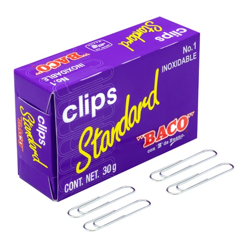 [BAC-CLI-ESTAN1] Clip Baco Standard Económico No. 1, 1 Caja Con 30 Grs