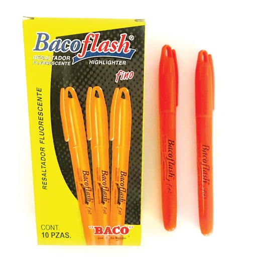[BAC-MAR-FLAJ12N] Marcatextos Bacoflash Fino, Punta Cincel Fino Naranja, 10 Piezas 