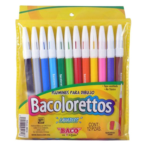 [BAC-PLU-ETTO12] Plumones Para Dibujo Bacoloretto Con 12 Piezas