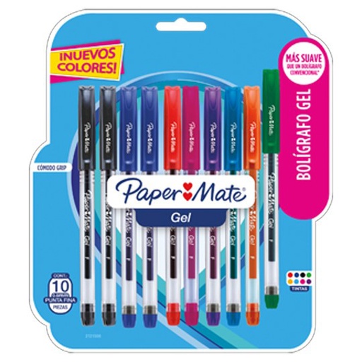 [BER-BOL-2121506] Paper Mate Bolígrafo Gel Económico Paquete Con 10 Piezas