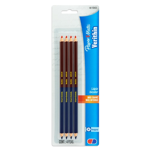 [BER-LAP-10400] Lápiz Bicolor Hexagonal Verithin Azul-Rojocon 4 Piezas