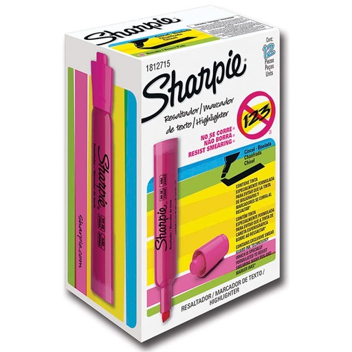 [BER-MAR-181275C] Resaltador Sharpie Tank Rosa Caja Con 12 Piezas