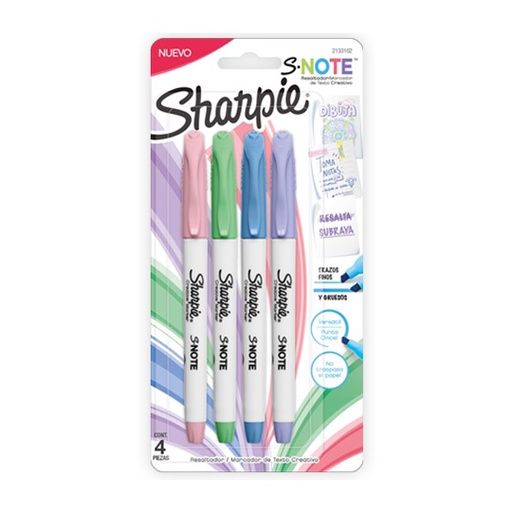 [BER-MAR-2133102] Sharpie Snote Punta Biselada Paquete 4 Colores Pastel Surtido