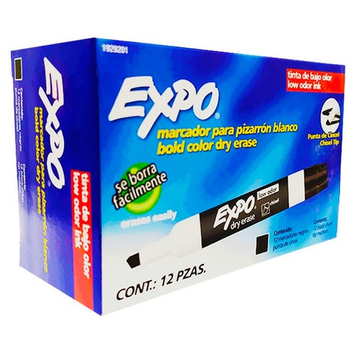 [BER-MAR-30011C] Marcador Para Pizarron Expo Negro Caja Con 12 Piezas 
