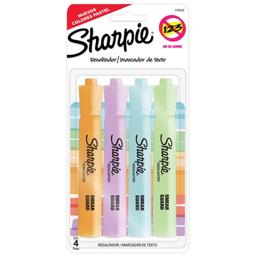 [BER-MAR-65242] Resaltador Sharpie Tank  Blíster Con 4 Piezas Colores Pastel Surtidos 