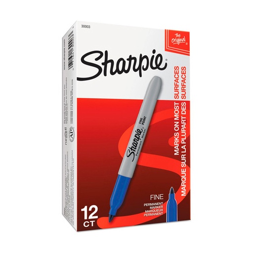 [BER-MAR-8019012] Marcador Permanente Sharpie Fino Azul Caja Con 12 Piezas