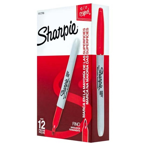 [BER-MAR-8019212] Marcador Permanente Sharpie Fino Rojo Caja Con 12 Piezas
